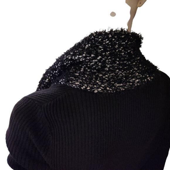 Absolutely Famous Open Front Cardigan Sweater Women's Medium Black Ribbed Knit - Picture 10 of 14